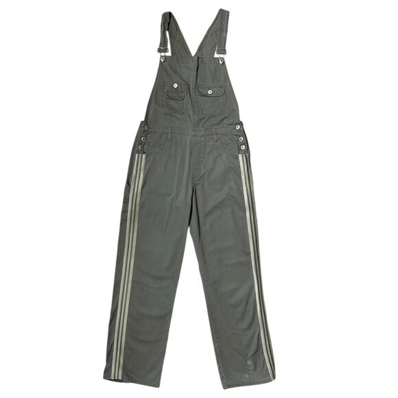 90s vintage stripe denim overalls army green utility grunge side stripe relaxed. - Picture 1 of 6